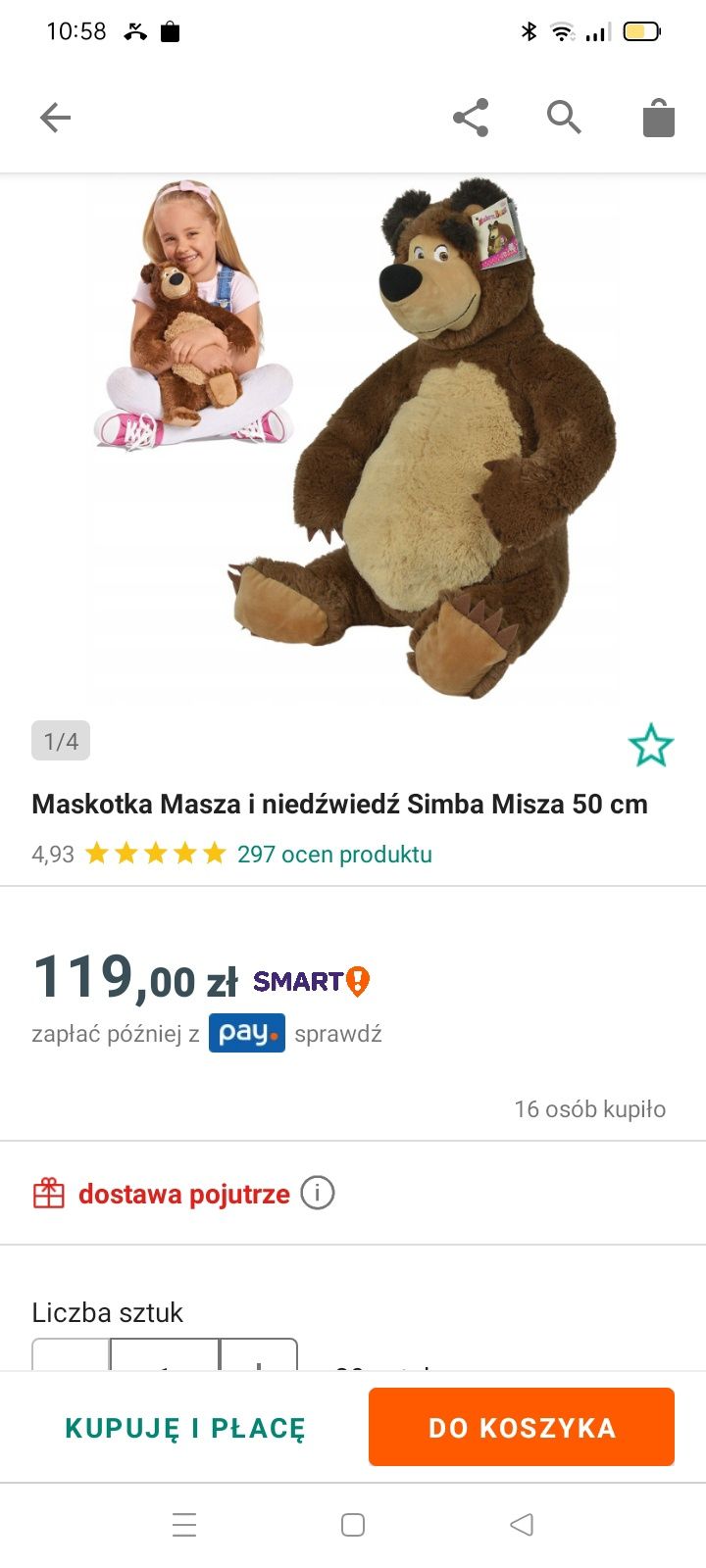 Miś z bajki ,,Masza i Niedźwiedź" 50 cm