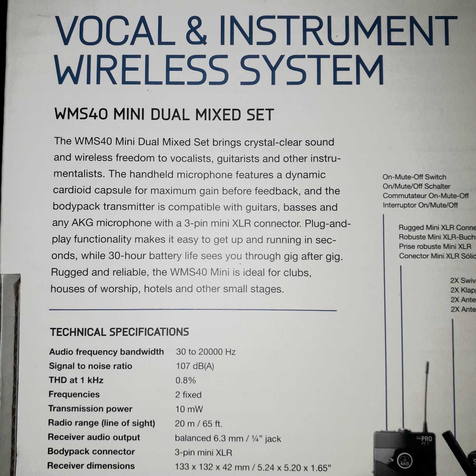 Microfone AKG SR 40 Mini DUAL Pro WMS40 MIni Dual Mixed Set