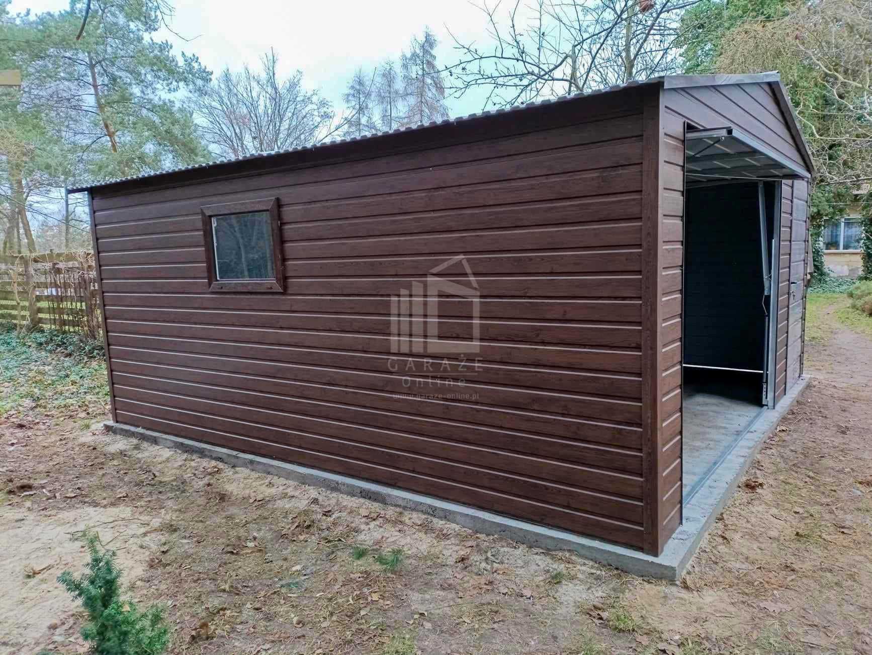 Garaż Blaszany 5,5X6M Brama Uchylna Drzwi Drewnopodobny Dwuspad Id899