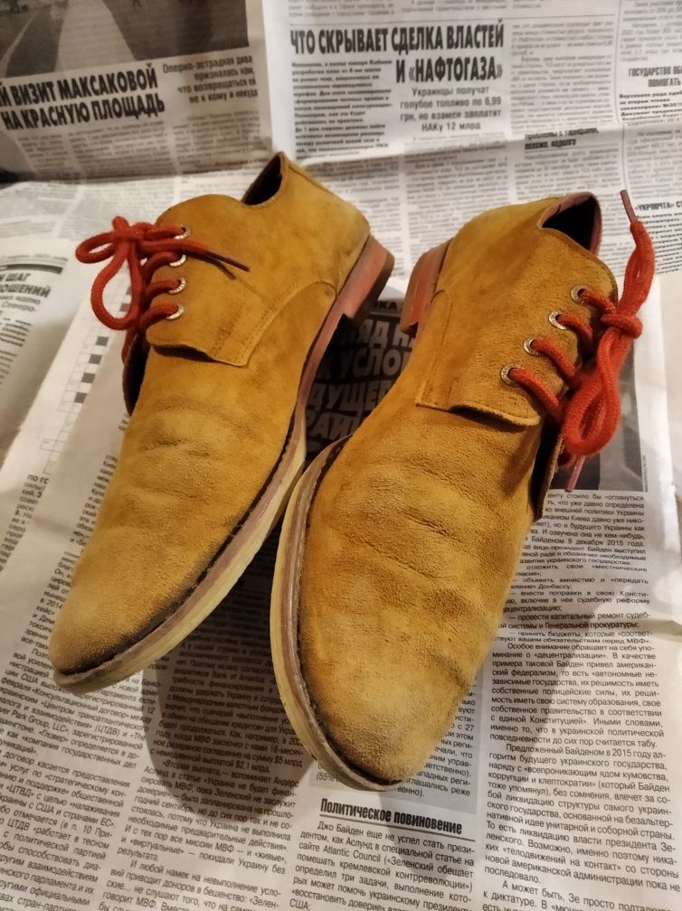Кожаные замшевые импортные рыжые мужские туфли 41 коричневые