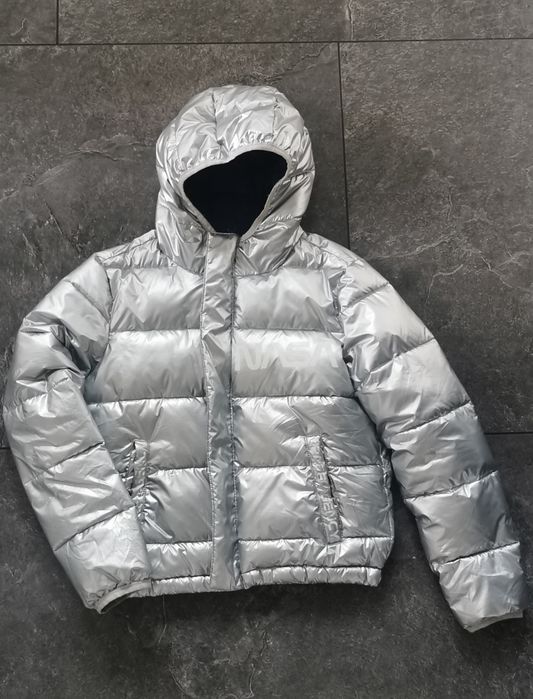 Kurtka srebrna NASA, metaliczna 134/140 zimowa z kapturem