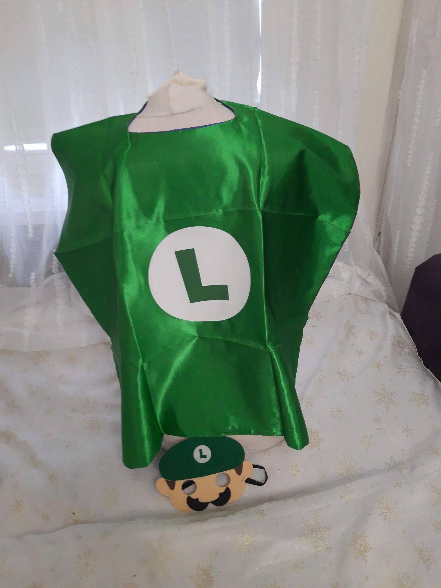 Strój przebranie nowe Luigi Super Mario peleryna maska rozmiar 104 uni