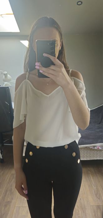 Bluzka top biały Odkryte ramiona hiszpanka elegancka falbanki