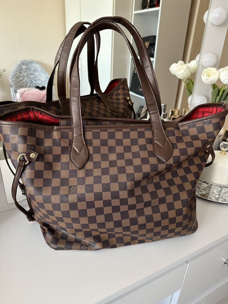 Torba torebka szachownica Louis Vuitton Neverfull zapiana na suwak