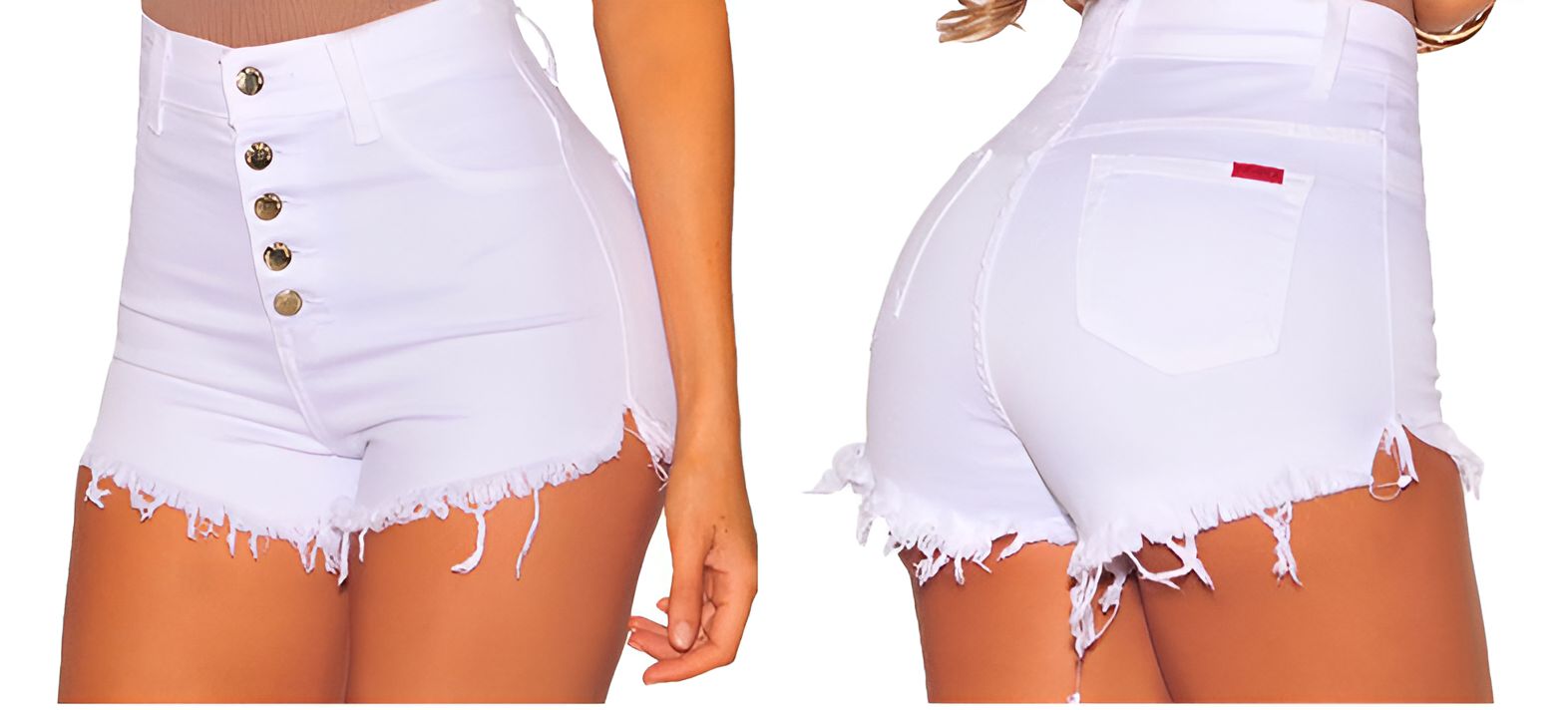 Damskie Jeansowe Krótkie Spodenki, Szorty z Wysokim Stanem - XL