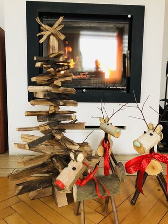 Świąteczny Renifer drewniany buk, sosna