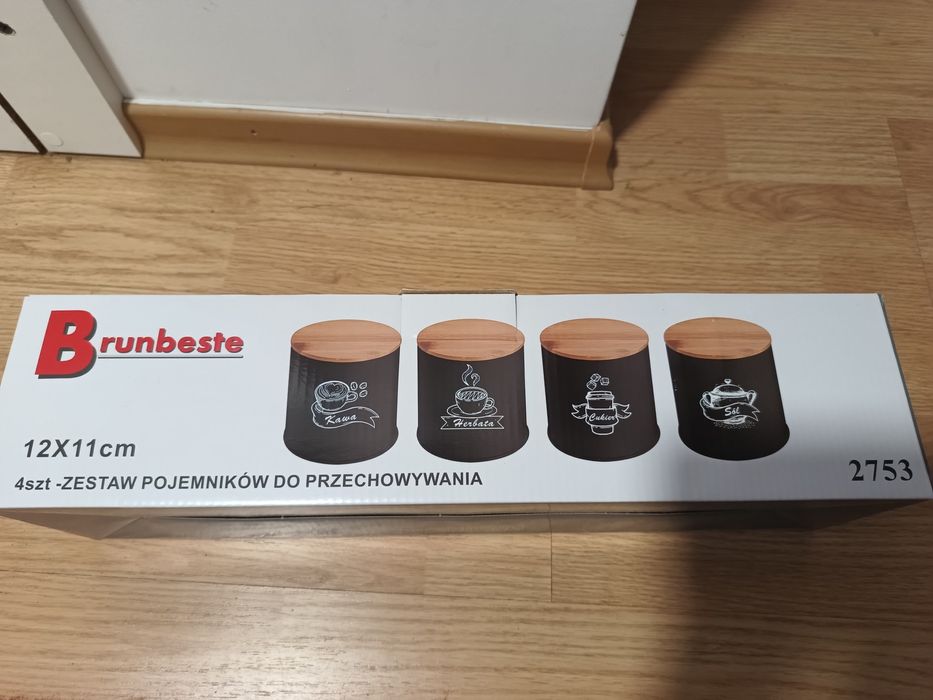 Nowy komplet pojemników na kawę herbatę cukier sól czarny mat