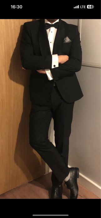 Czarny smoking pelen zestaw, ślub, wesele, imprezy okolicznościowe