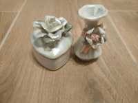 Porcelanowe miniaturki, wazonik mini, szkatułka zestaw miniatur