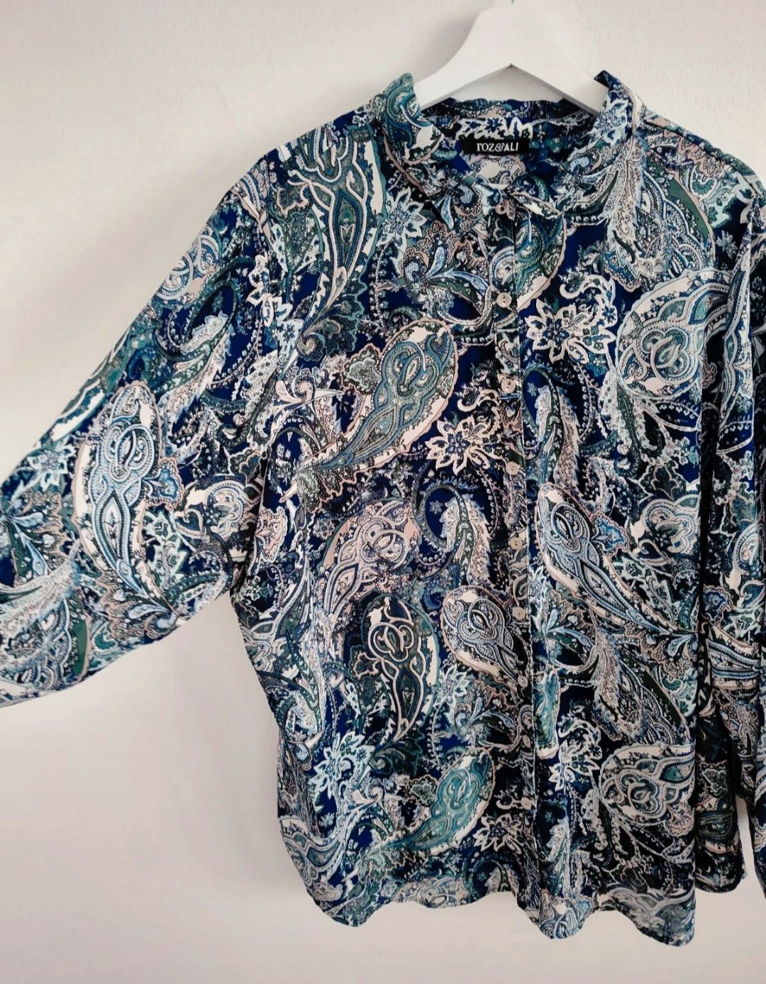 Koszula damska wzorzysta paisley niebieska luźna oversize długa 2xl