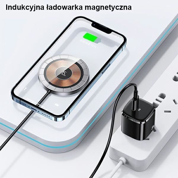 USAMS Magnetyczna ładowarka indukcyjna 15W - Czarny Aluminiowy