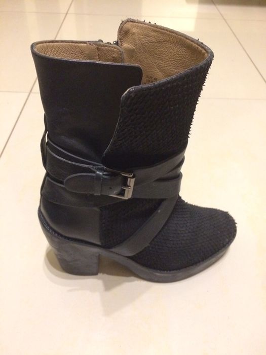 H&M czarne skórzane botki kozaki platforma słupek 40 26 cm SKÓRA