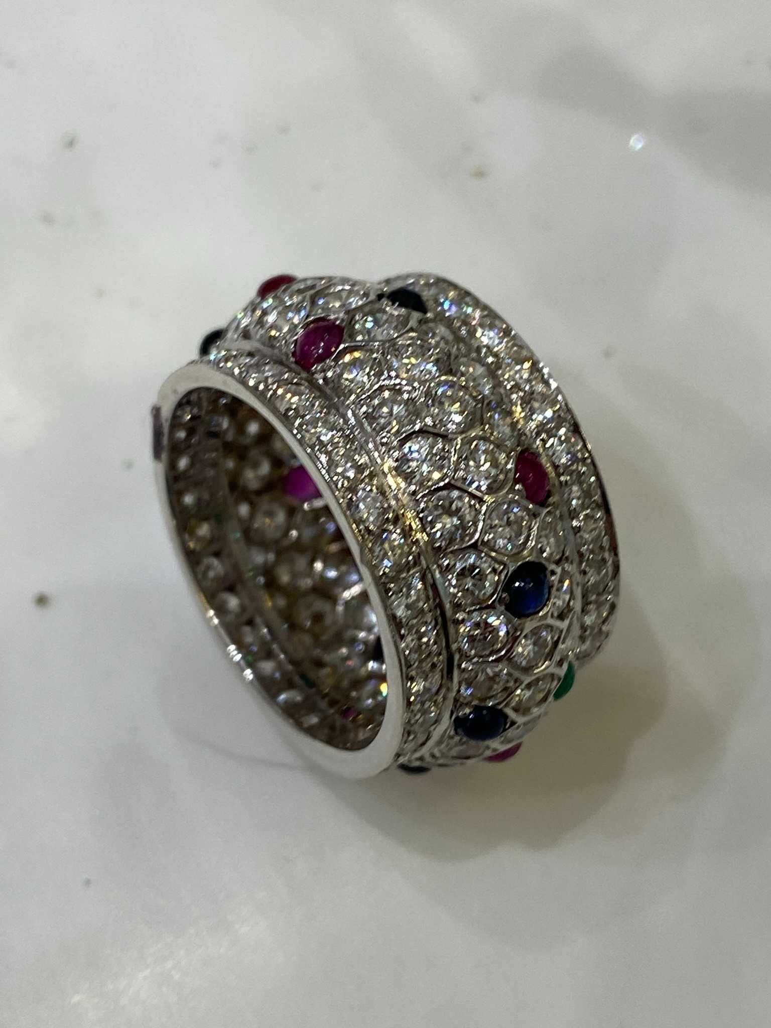 Obrączka z diamentami 5.00 CT z rubinami, szmaragdami i szafirami