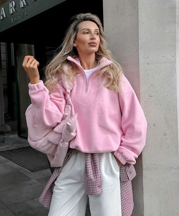 Стильна тепла кофта/фліска рожевого кольору