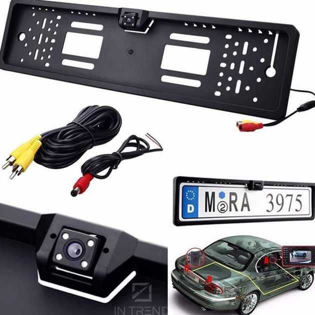Камера заднего вида в рамке номерного знака 16 LED / Автомагнитола