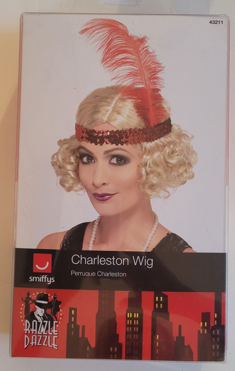 Peruka blond w stylu lat 20 Charleston z opaską i piórkiem