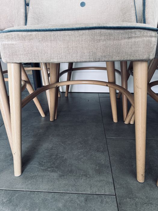 Krzesło krzesła fameg fotel shell tapicerowane taupe bezowe drewniane