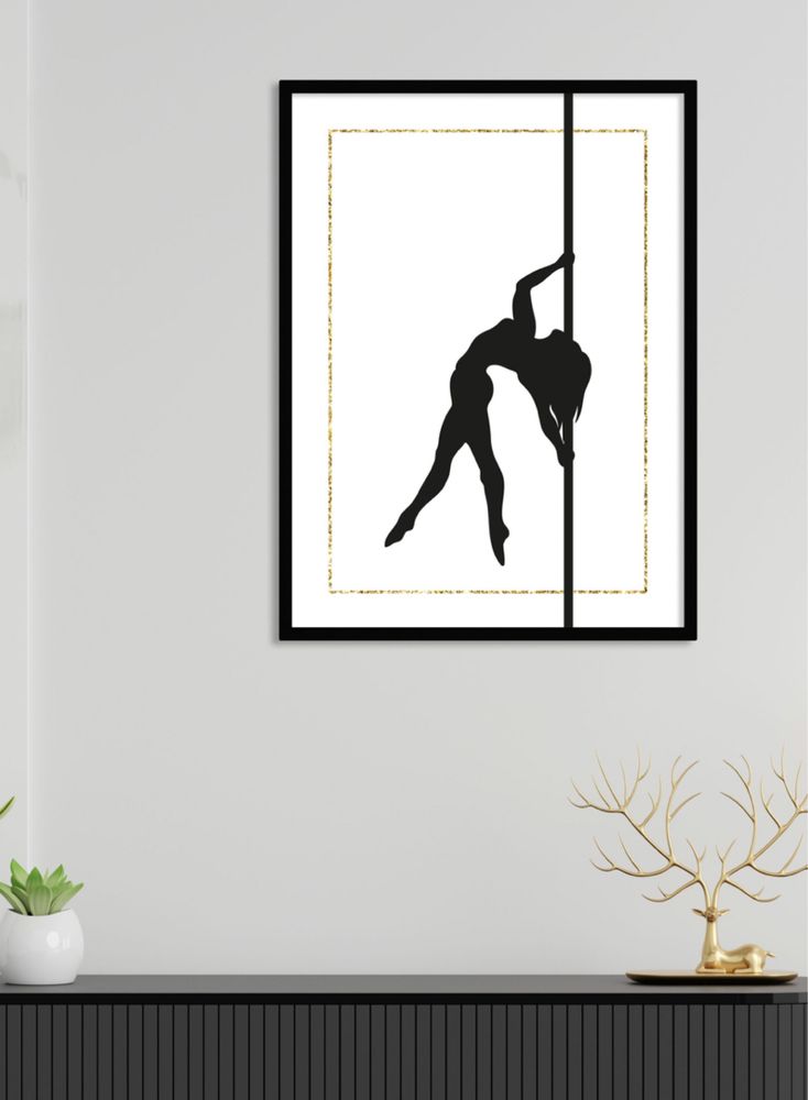 Plakat obrazek 50x70 cm pole dance PD sylwetka czarno biały