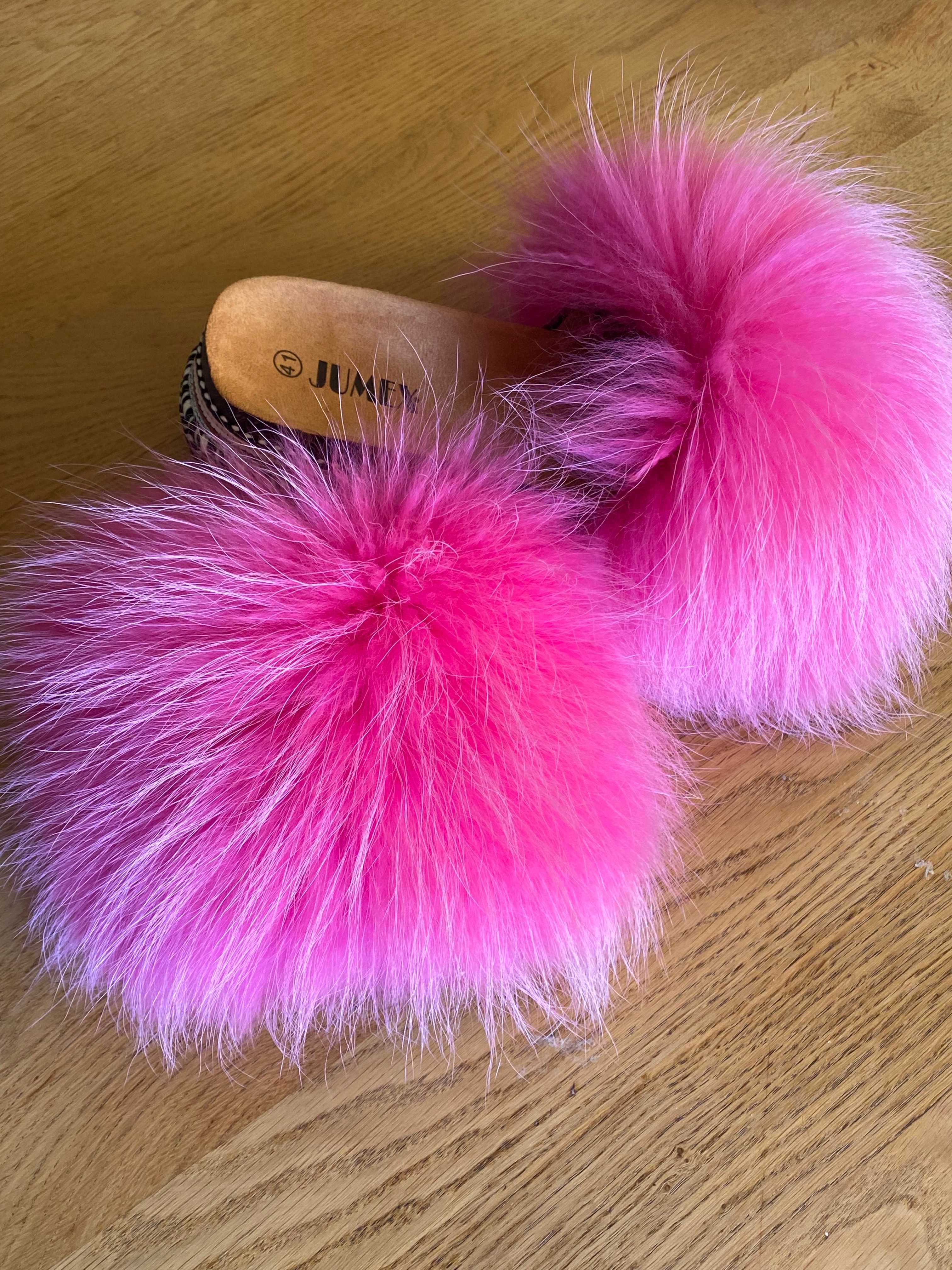 Klapki z naturalnym futrem z lisa 36-39 espadryle