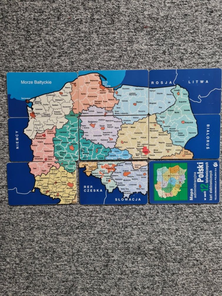 Karty telefoniczne Mapa Polski 9 szt.