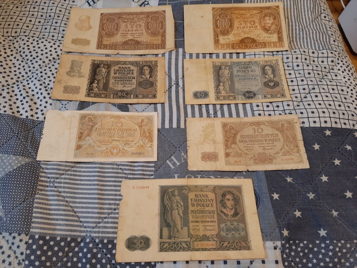 stare polskie banknoty okupacja niemiecka PRL ,10,20,50,100 zł 1940
