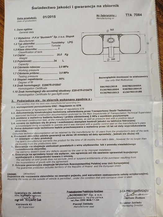 Zbiornik butla na gaz