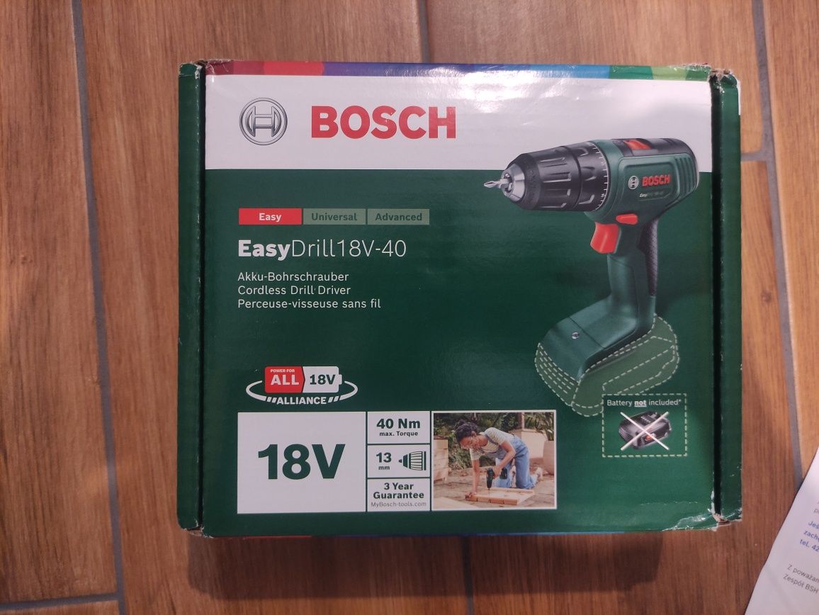 Wiertarko-wkrętarka akumulatorowa EasyDrill 18V-40 BOSCH body bez akum