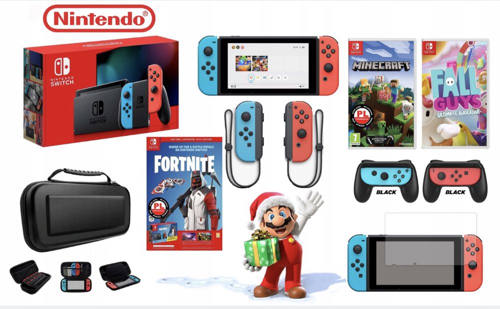 Nintendo SWITCH V2 + 3 игры + стекло + футляр + 2 ручки)
