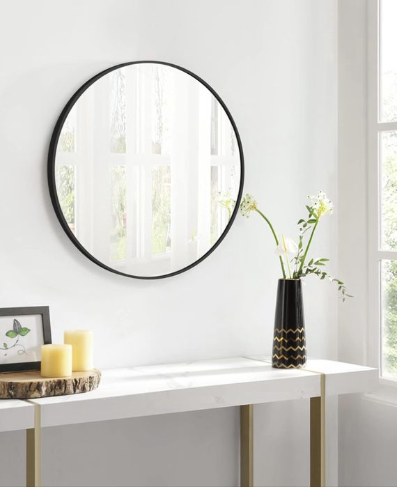 Lustro ścienne okrągłe salon łazienka sypialnia śr. 61cm czarny