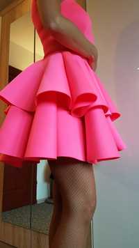 różowa sukienka pianka neon na wesele, bal, studniówkę, Sylwestra