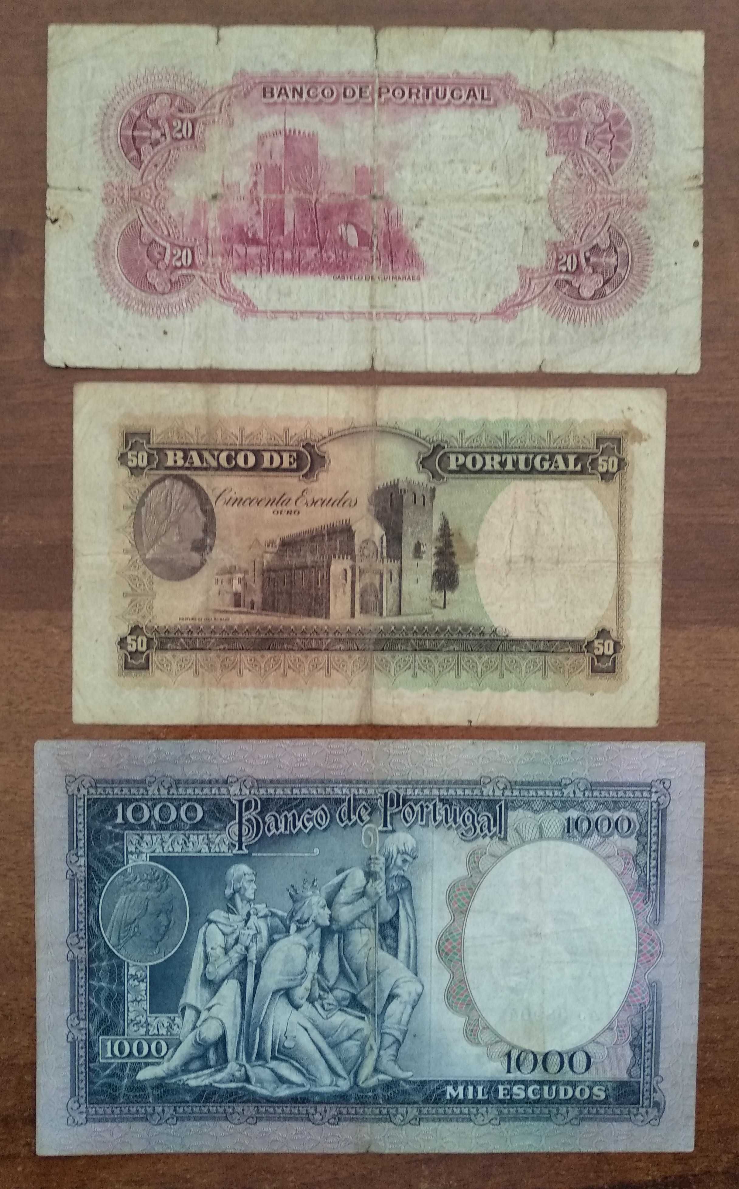 Notas de 1.000, 50 e 20$00 do Banco de Portugal