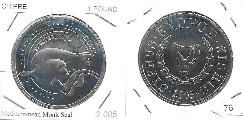 Chipre -- 1 Libra - 2005 -  Foca Monge do Mediterrâneo - - Moeda Proof