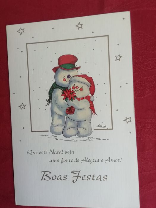 Postal de Boas Festas, pintado com o pé