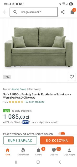 Sofa dwuosobowa material sztruks z funkcją spania