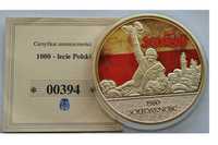 Medal Moneta Srebro + CERTYFIKAT Lech Wałęsa 1000 Lecie Polski Kapsel