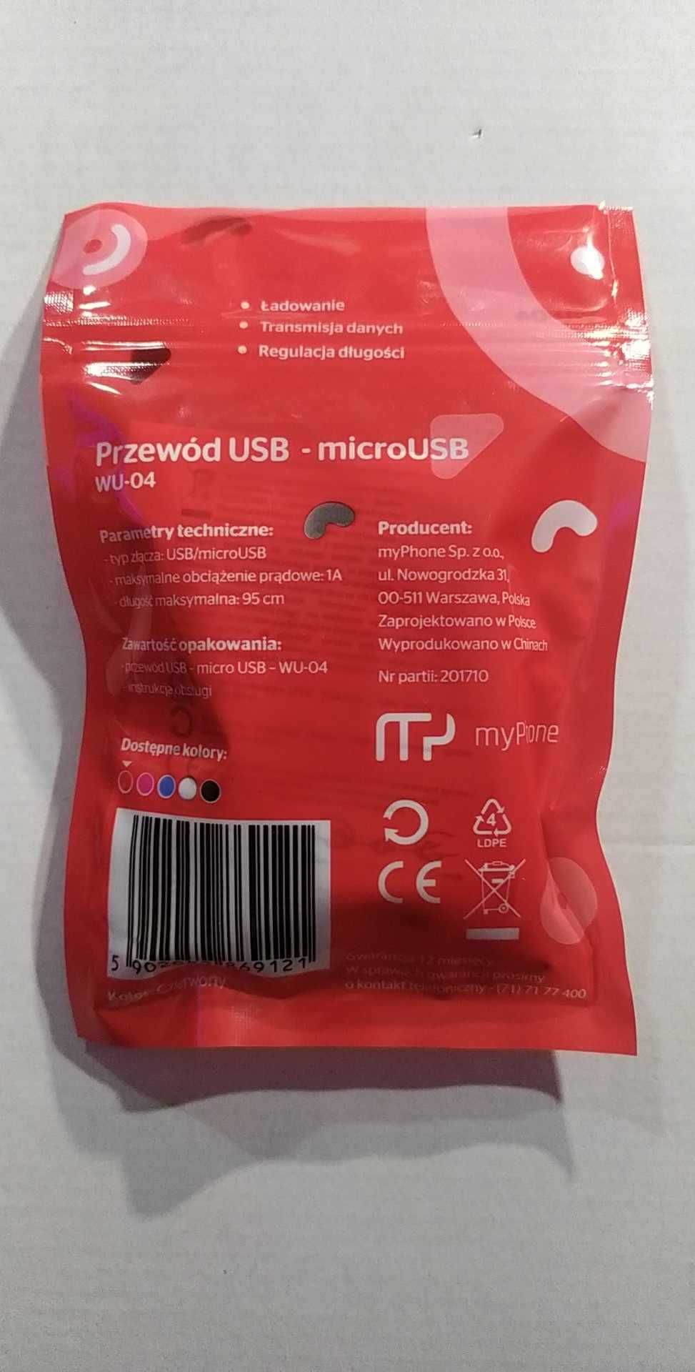 Kabel USB - Micro USB Regulowany Rozciągany max 95 cm czerwony