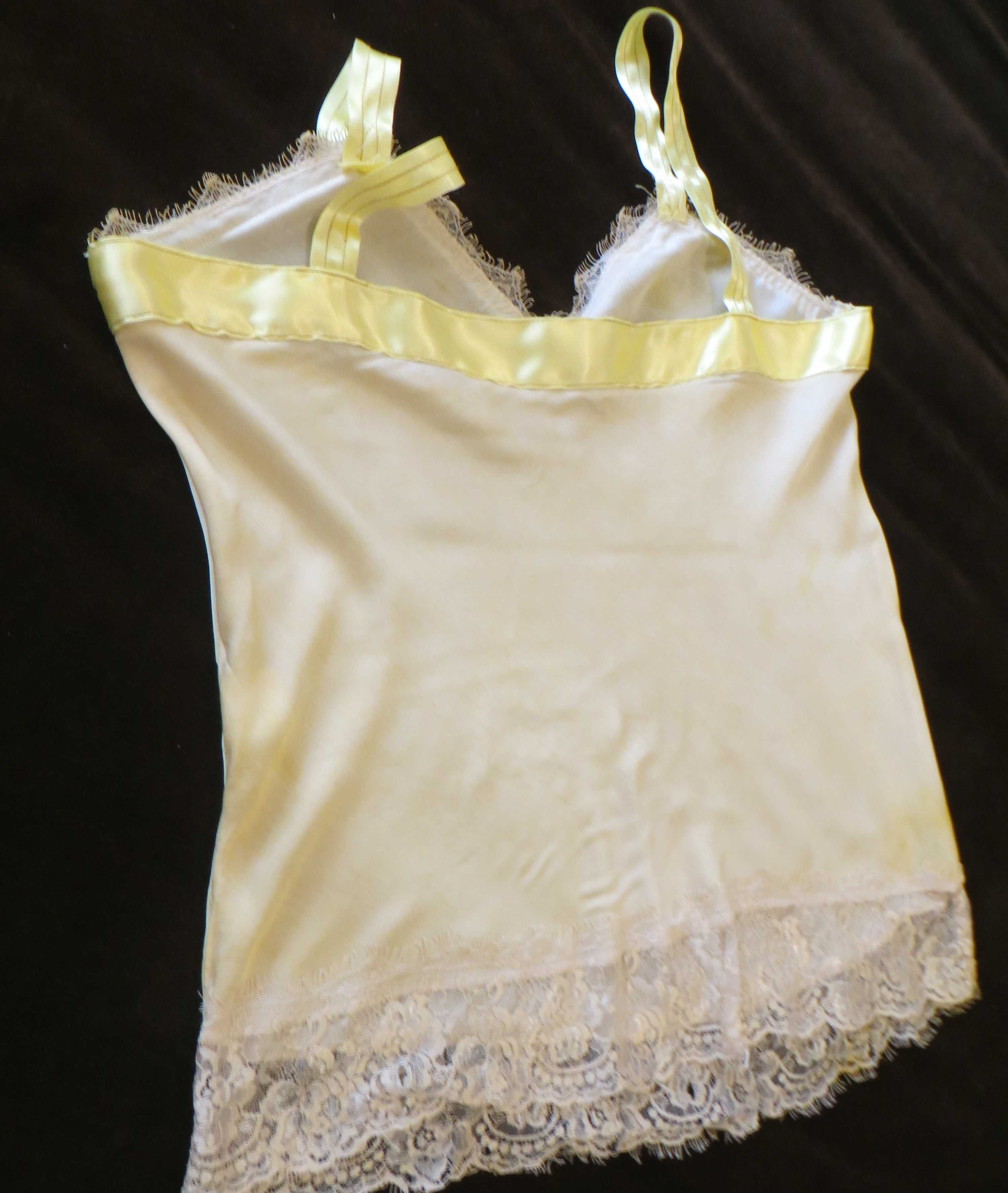 Camisola / Top, Amarelo tresmalhado, com renda, 40% seda  - L / XL