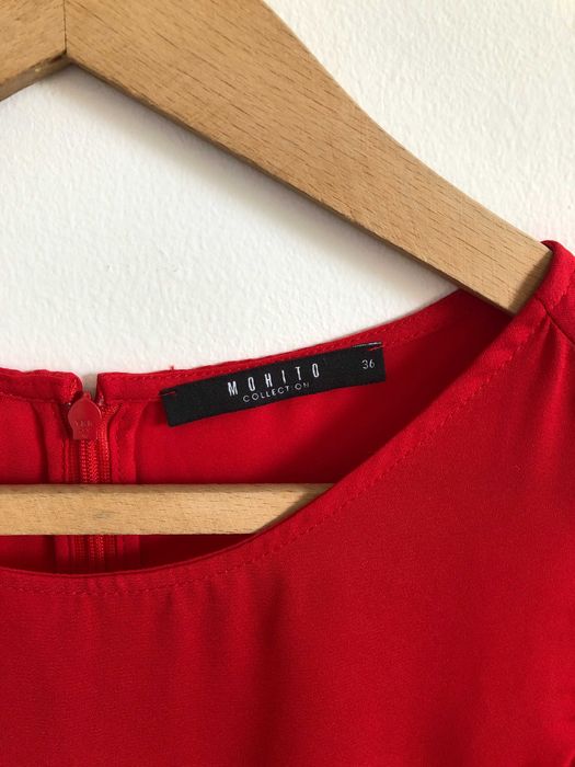 Bluzka Mohito zwiewna 36 asymetryczna letnia czerwona baskinka