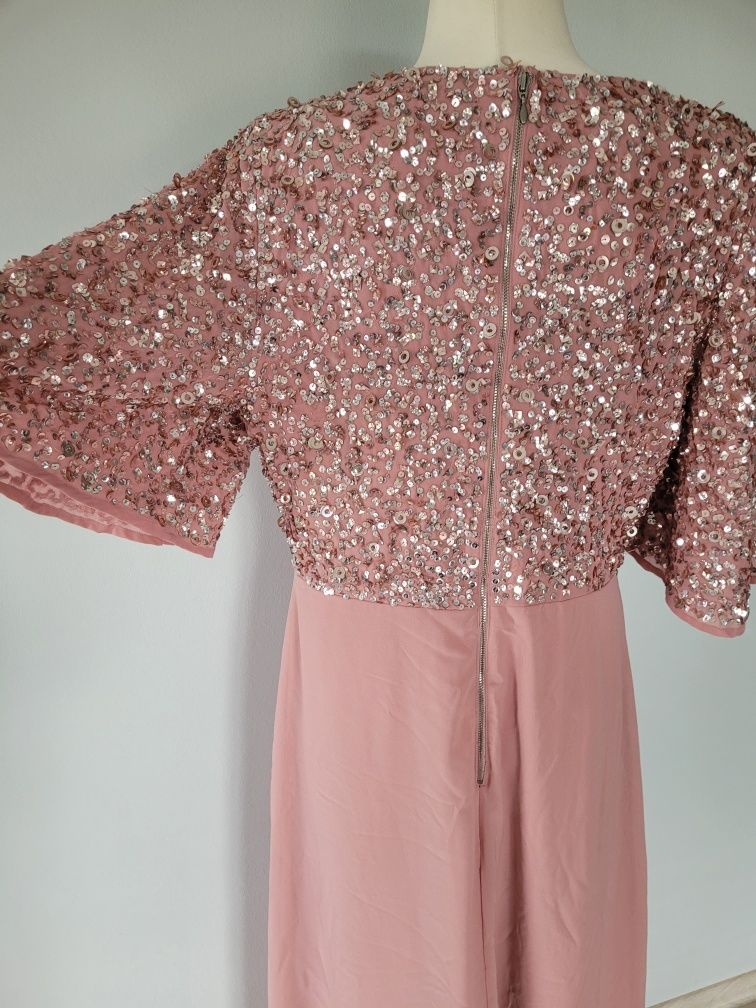 Sukienka cekinowa wesele 40 42 L XL długa maxi