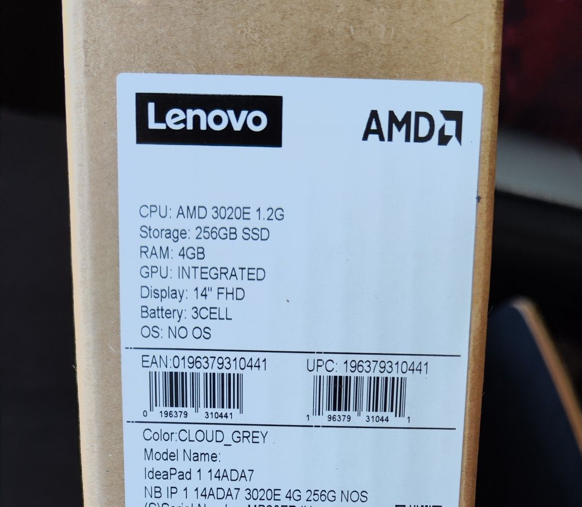 Portátil Lenovo IdeaPad 1 Gen 7 de 14", 256GB SSD, AMD 3020e - NOVO