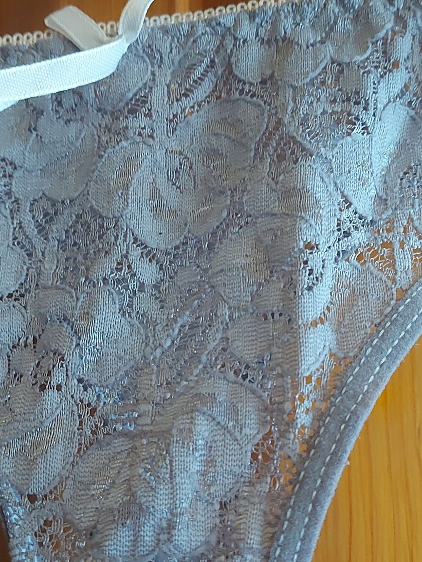 Stringi damskie koronkowe szare rozmiar S/M