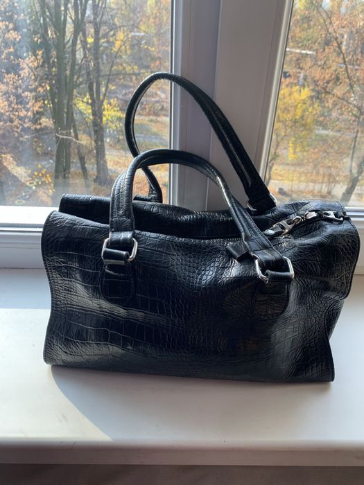 Сумка чорна шкіряна під «крокодила»