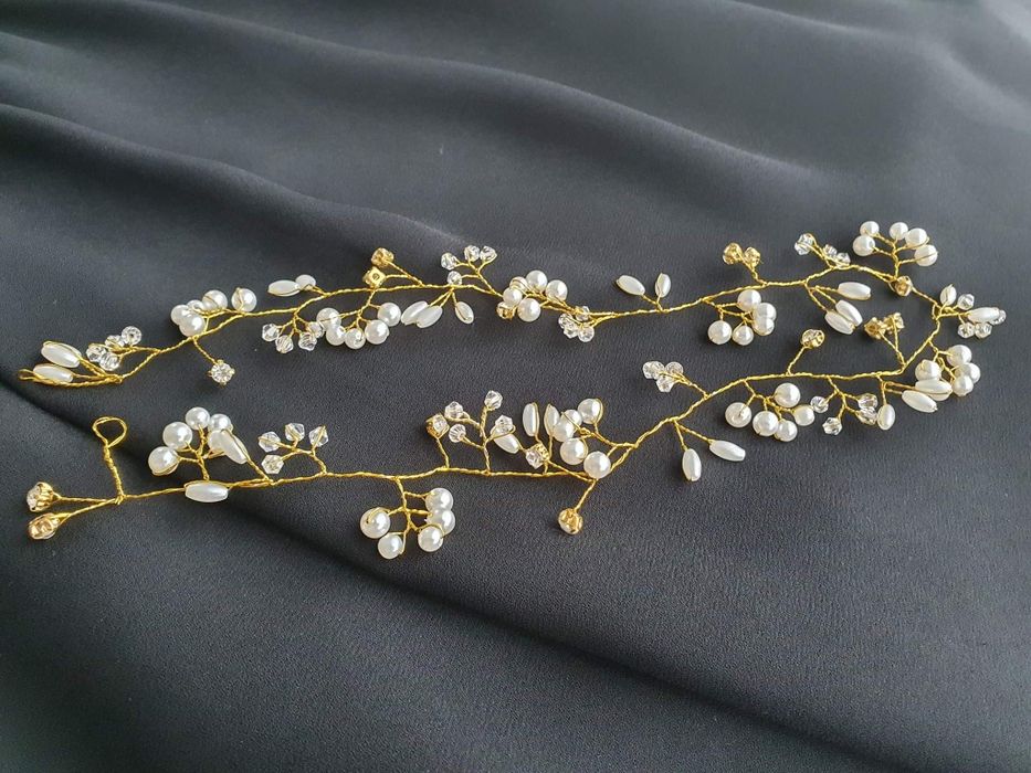 Złoto-biała ślubna ozdoba do włosów