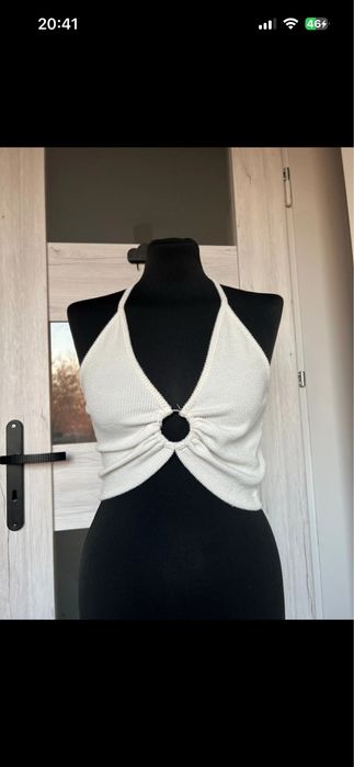 biały top wiązany na karku M