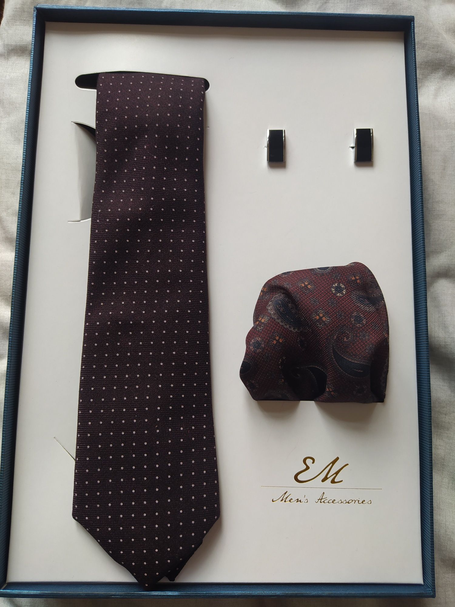Zestaw krawat+spinki do mankietów+chusteczka EM Men's Accessories