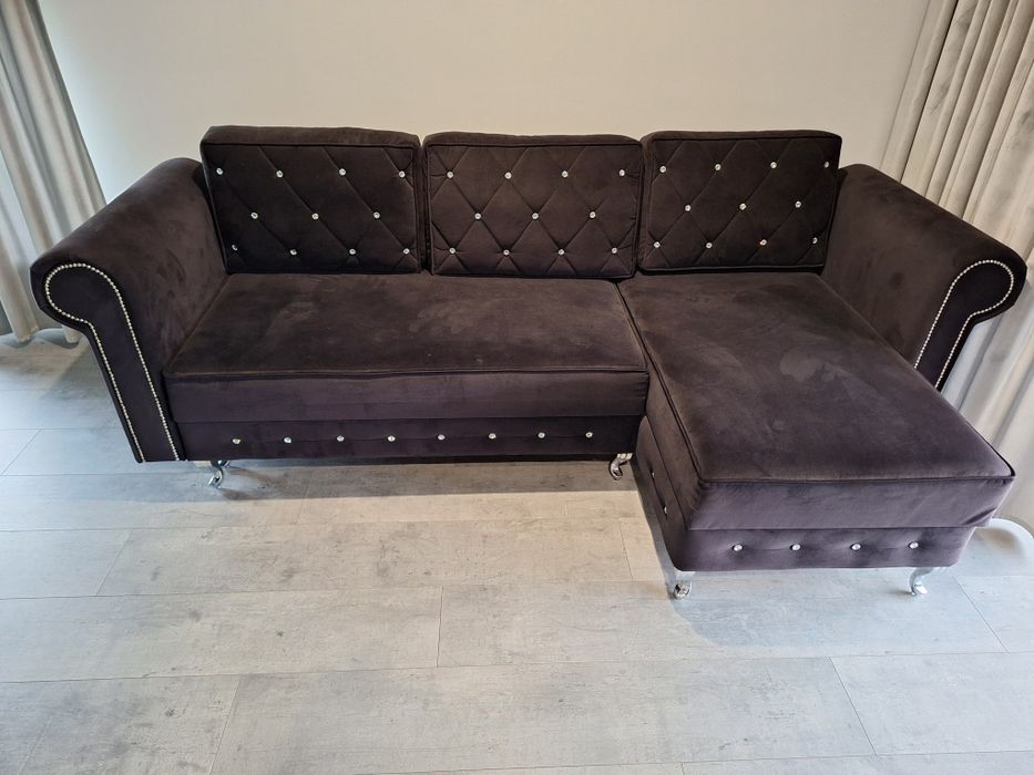 Czarny narożnik Glamour z funkcją spania