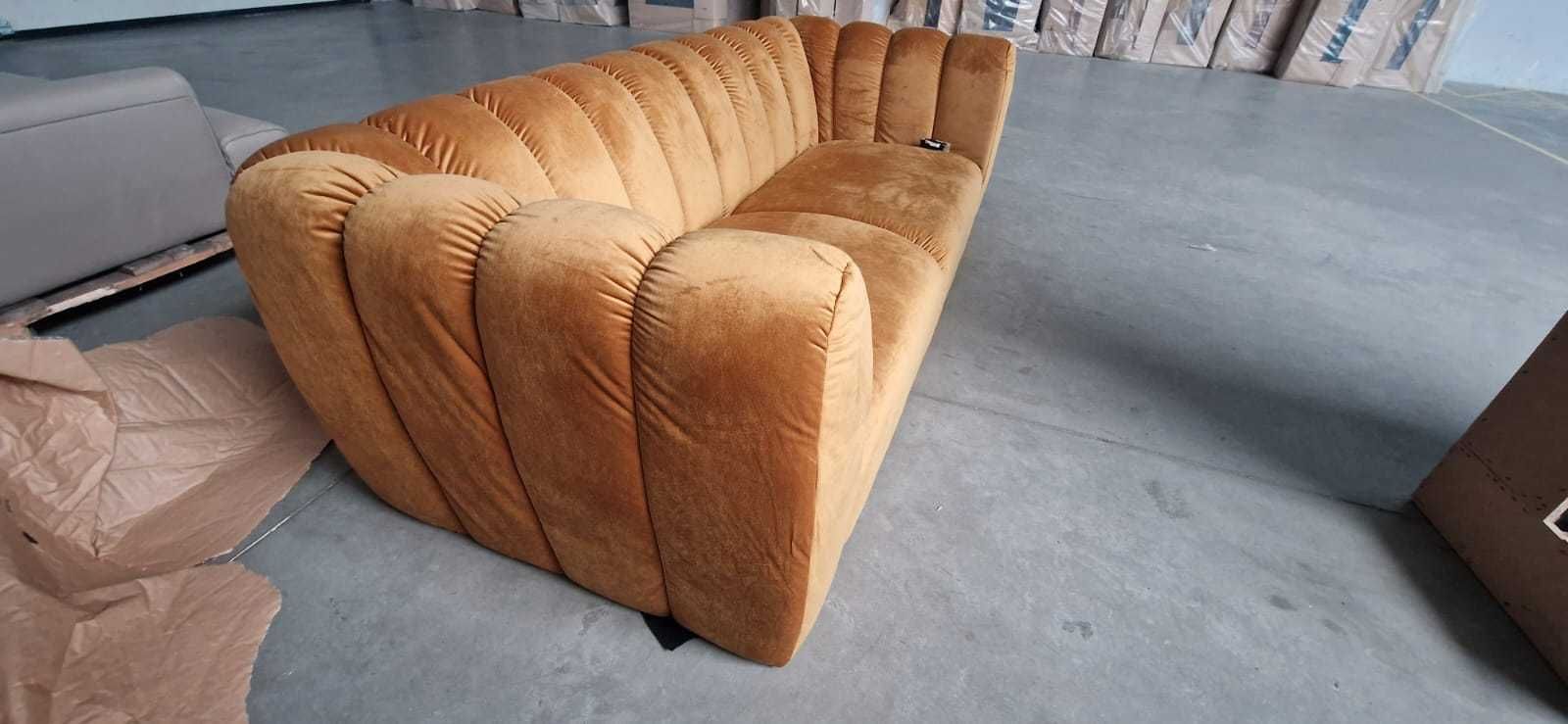 Sofa 3-os. welur miodowa 210x95cm