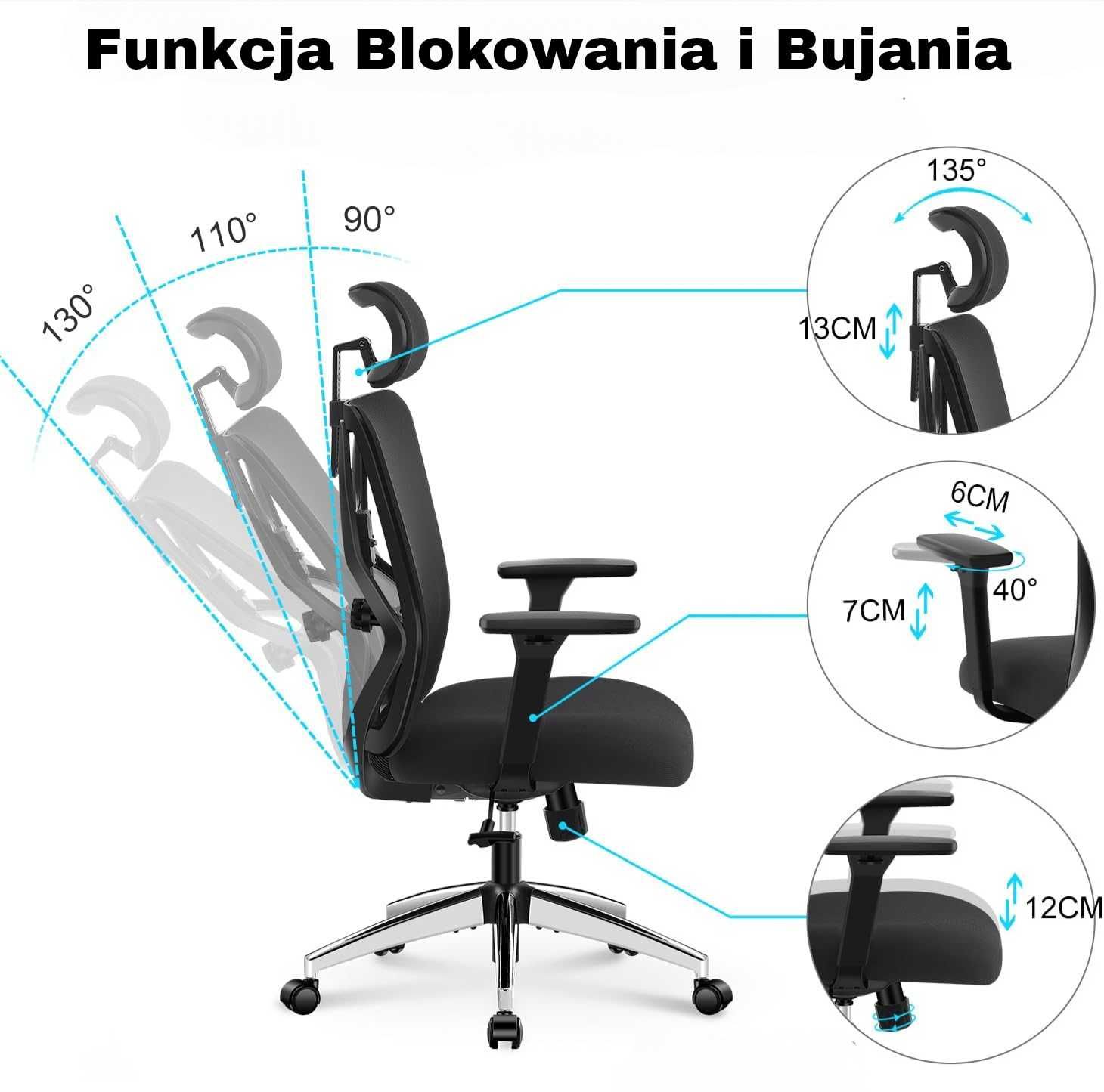 ERGONOMICZNY Fotel Biurowy Ticova M8 z PODPARCIEM 3D i Zagłówkiem