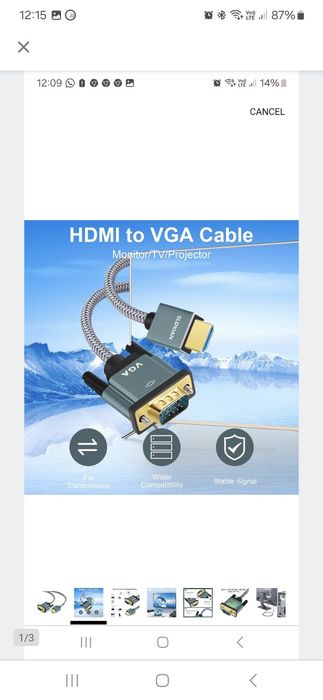 Kabel nylonowy pleciony HDMI do VGA 3M 1080P/60HZ