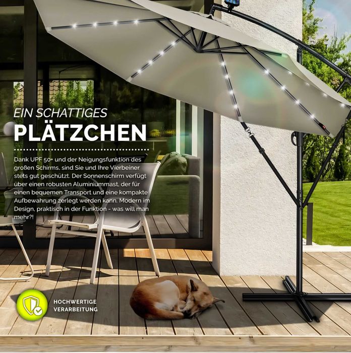 Parasol ogrodowy z oświetleniem LED 300x247cm ALU UV obrotowy j.brąz
